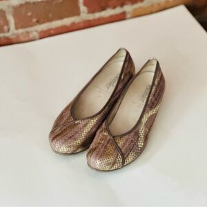 Metallic Snakeskin Leather Flats